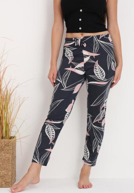 Pantaloni de Pijama Dama ,Culoare Bleumarin cu Roz,Engros